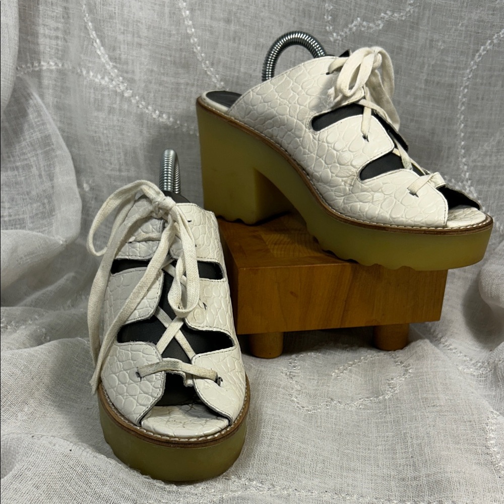 TBA To Be Announced leather lace up heeled sandals